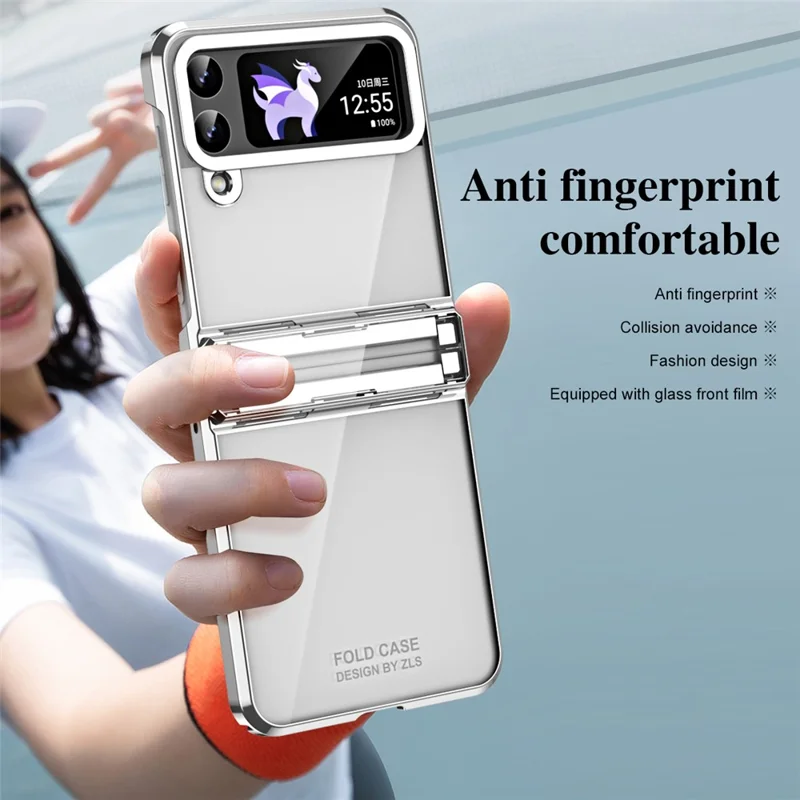 Für Samsung Galaxy Z Flip4 5G Hard PC Electroplating Case Scharnier Schutz Stoßfestes Telefongehäuse - Silber