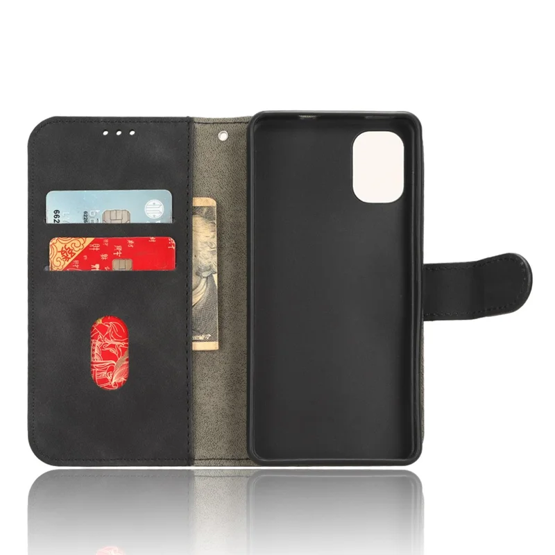 For Nokia C02 Skin-touch PU Leather Case Wallet Stand Protective Phone Cover - Black