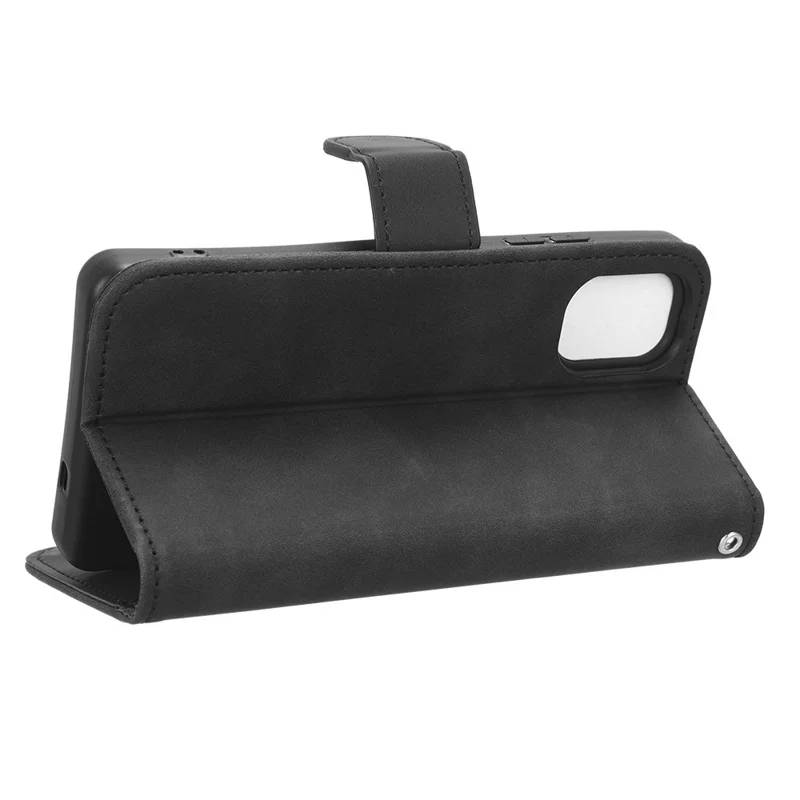 For Nokia C02 Skin-touch PU Leather Case Wallet Stand Protective Phone Cover - Black