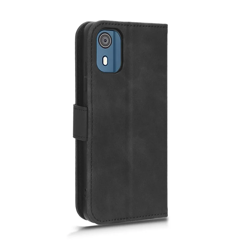 For Nokia C02 Skin-touch PU Leather Case Wallet Stand Protective Phone Cover - Black