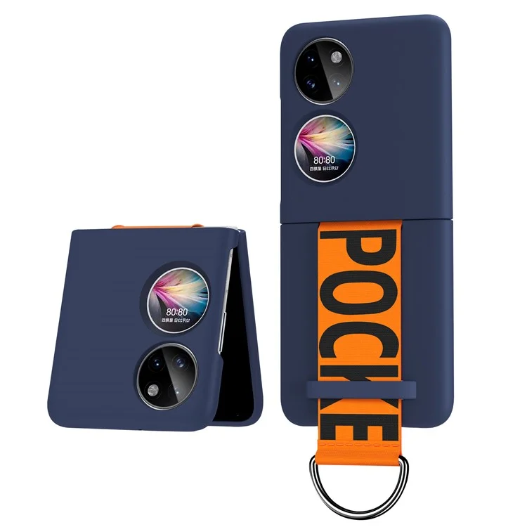 Pour Huawei P50 Pocket Coque de téléphone en caoutchouc avec dragonne Coque de protection dure en PC - Bleu marine