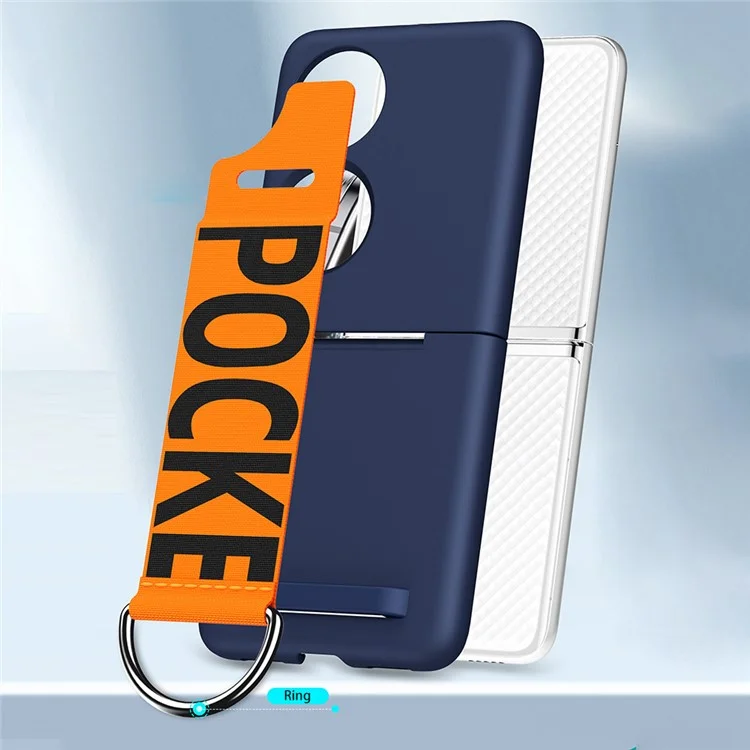 Pour Huawei P50 Pocket Coque de téléphone en caoutchouc avec dragonne Coque de protection dure en PC - Bleu marine
