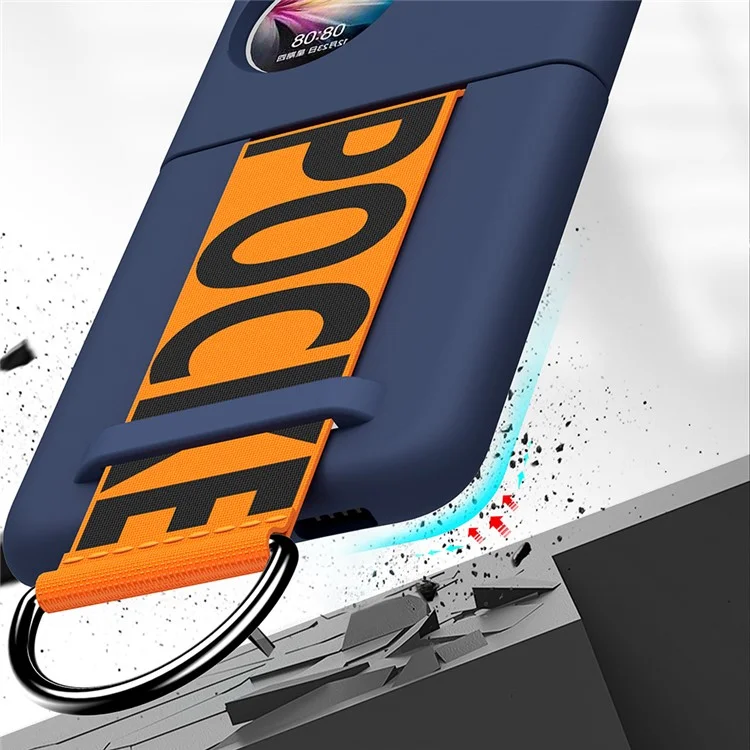Pour Huawei P50 Pocket Coque de téléphone en caoutchouc avec dragonne Coque de protection dure en PC - Bleu marine