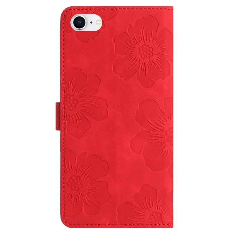 For iPhone 6 / 6s / 7 / 8 / SE (2020) / SE (2022) Flower Imprinted PU Leather Phone Case Wallet Stand Anti-drop Cover - Red