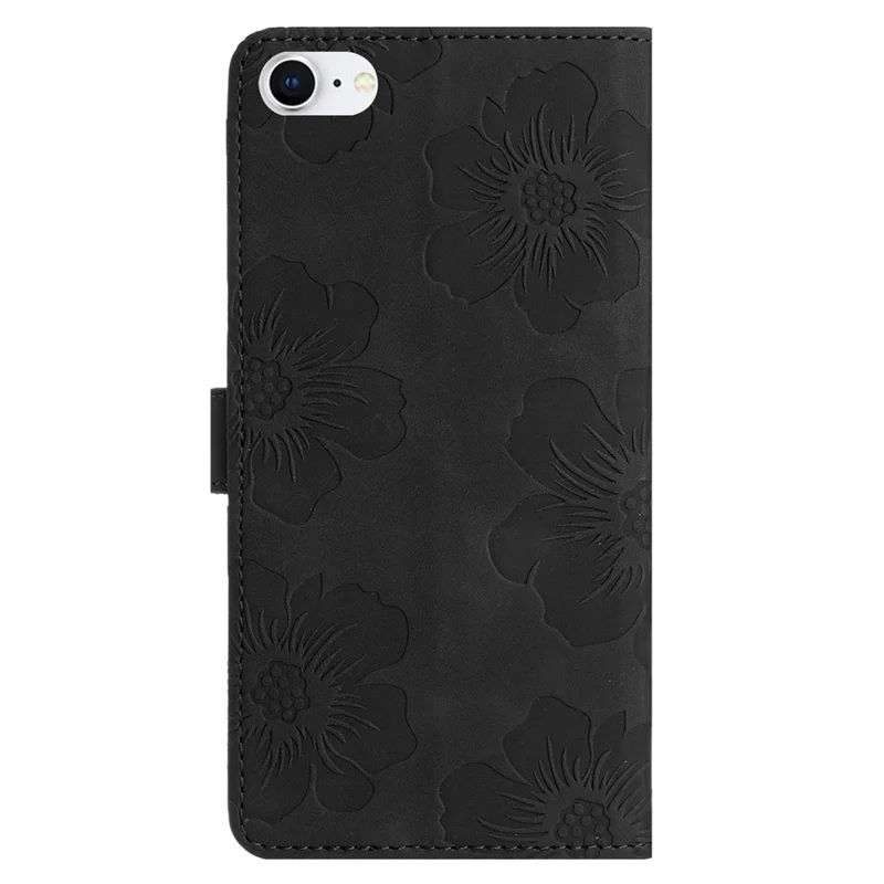 For iPhone 6 / 6s / 7 / 8 / SE (2020) / SE (2022) Flower Imprinted PU Leather Phone Case Wallet Stand Anti-drop Cover - Black