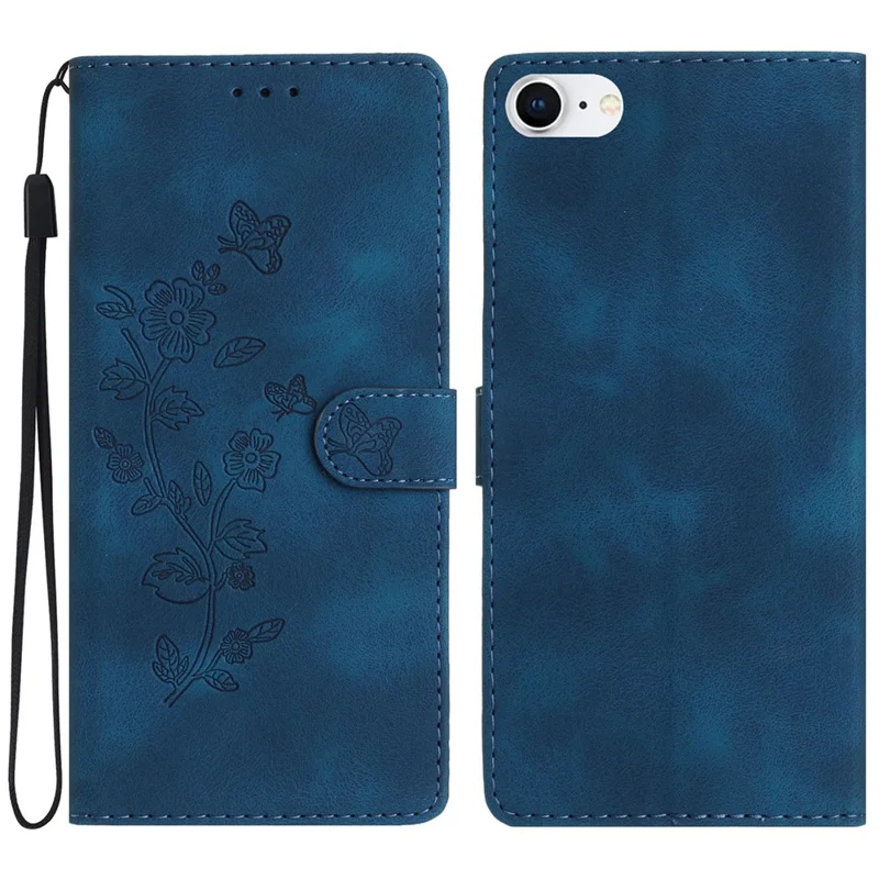 Phone Case for iPhone 6 / 6s / 7 / 8 / SE (2020) / SE (2022) Flower Imprint PU Leather Cover with Wallet Stand - Blue