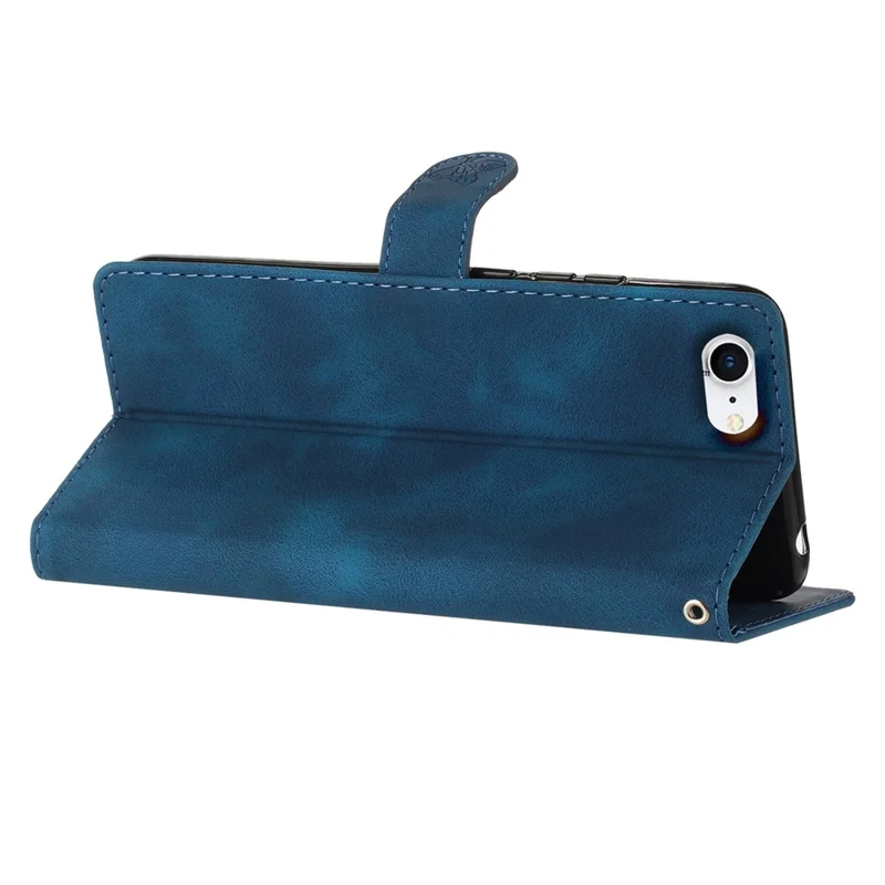 Phone Case for iPhone 6 / 6s / 7 / 8 / SE (2020) / SE (2022) Flower Imprint PU Leather Cover with Wallet Stand - Blue