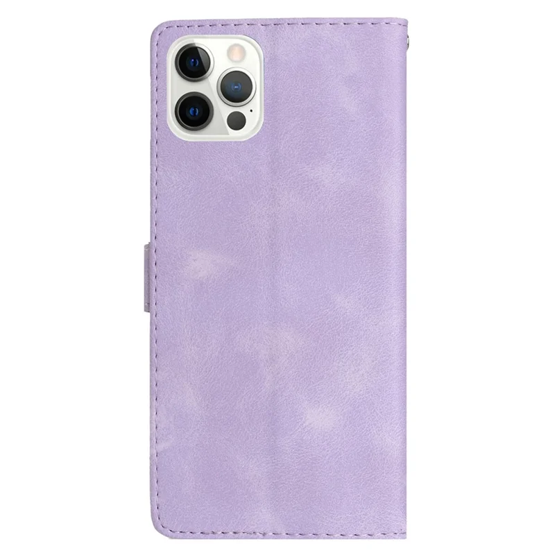 For iPhone 14 Pro Full Protection Leather Case Flower Imprint Wallet Stand Phone Cover - Purple