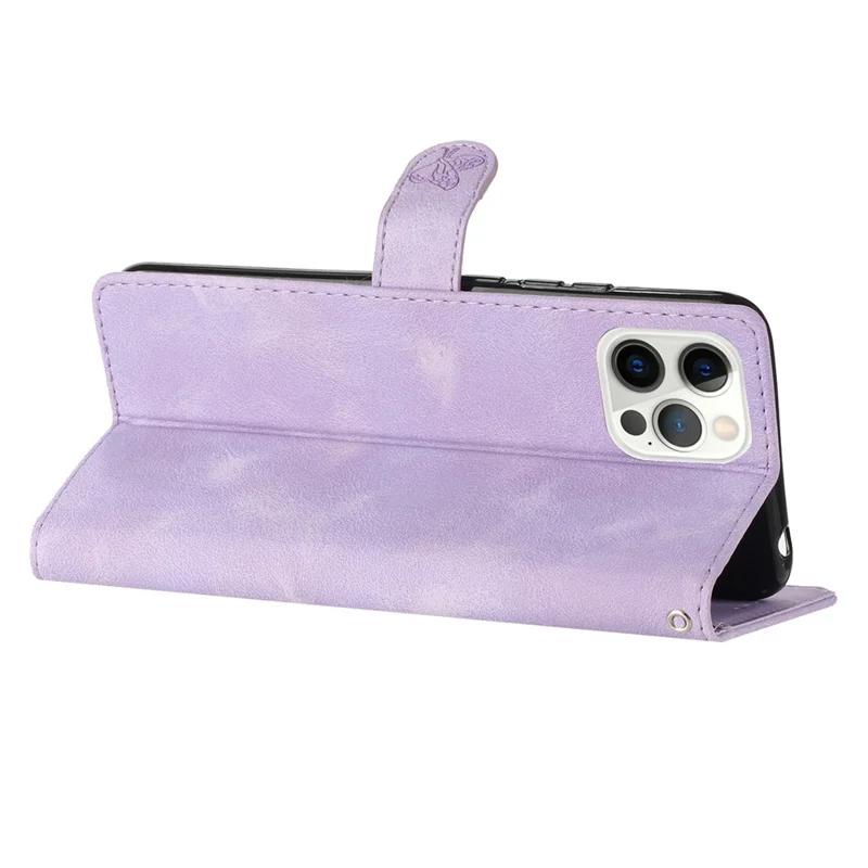 For iPhone 14 Pro Full Protection Leather Case Flower Imprint Wallet Stand Phone Cover - Purple