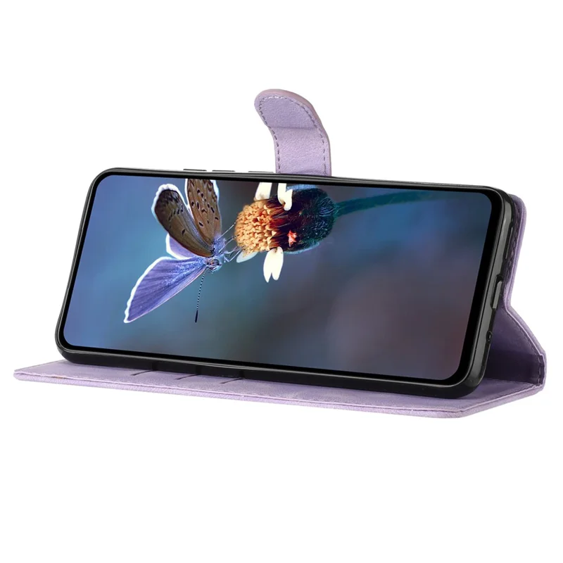 For iPhone 14 Pro Full Protection Leather Case Flower Imprint Wallet Stand Phone Cover - Purple