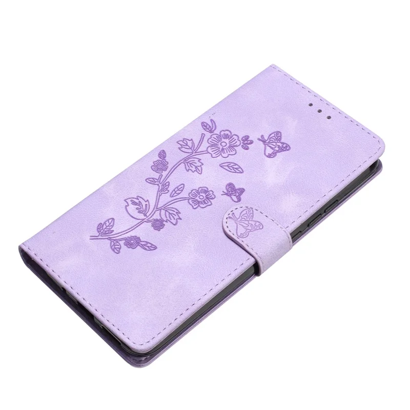 For iPhone 14 Pro Full Protection Leather Case Flower Imprint Wallet Stand Phone Cover - Purple