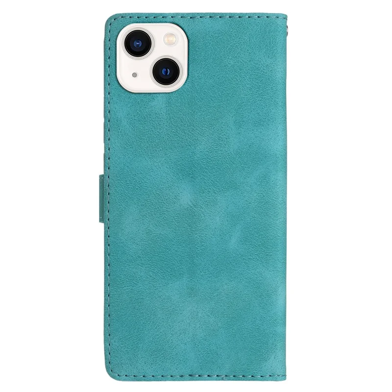 Flower Imprint Wallet Case for iPhone 14 , PU Leather + TPU Stand Phone Cover - Sky Blue