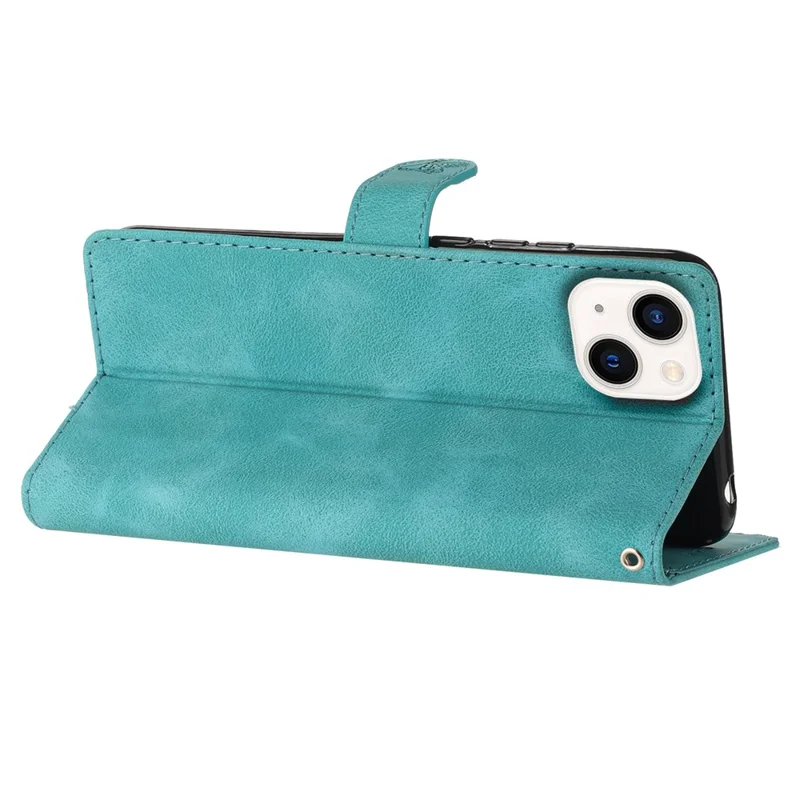 Flower Imprint Wallet Case for iPhone 14 , PU Leather + TPU Stand Phone Cover - Sky Blue