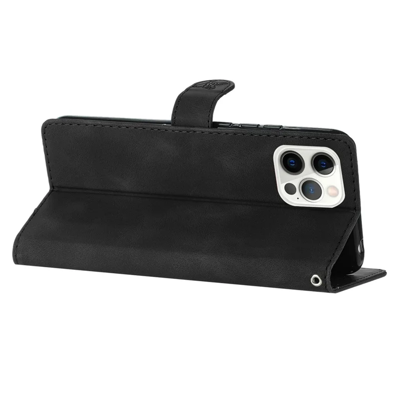Para iPhone 14 Pro Max Flower Imprint Phone Cover Capa de Carteira de Couro PU com Suporte - Preto