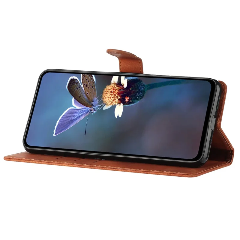 Кожаный чехол-подставка для телефона Wallet Stand для iPhone 14 Plus, защитная крышка с цветочным орнаментом - коричневый