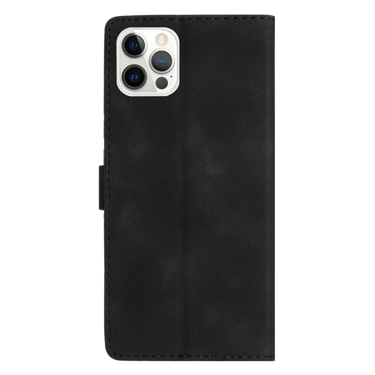 Pour iPhone 13 Pro Max 6,7 pouces Fleur Imprimer Protection Shell Leather Wallet Stand Phone Case - Noir