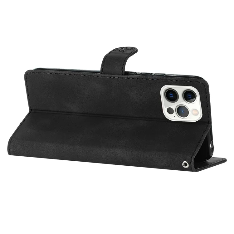 Pour iPhone 13 Pro Max 6,7 pouces Fleur Imprimer Protection Shell Leather Wallet Stand Phone Case - Noir