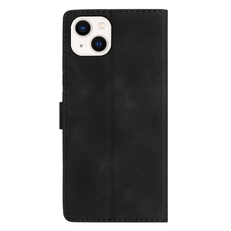 For iPhone 13 6.1 inch PU Leather Wallet Cover Flower Imprinted Phone Case with Stand - Black