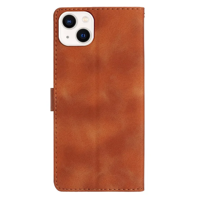 Para iPhone 13 mini de 5,4 pulgadas, funda de teléfono de cartera de piel con estampado de flores, soporte móvil - Marrón