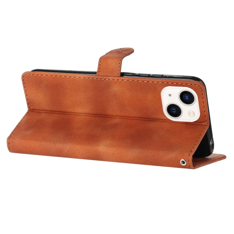Para iPhone 13 mini de 5,4 pulgadas, funda de teléfono de cartera de piel con estampado de flores, soporte móvil - Marrón