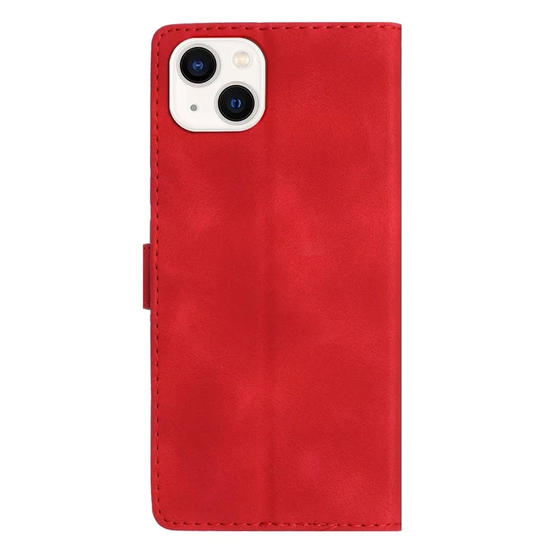 For iPhone 13 mini 5.4 inch Leather Wallet Phone Cover Flower Imprinted Stand Mobile Case - Red