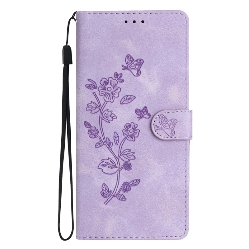 For iPhone 13 mini 5.4 inch Leather Wallet Phone Cover Flower Imprinted Stand Mobile Case - Purple