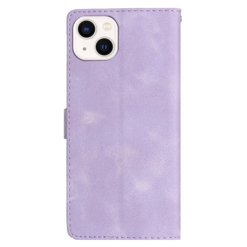 For iPhone 13 mini 5.4 inch Leather Wallet Phone Cover Flower Imprinted Stand Mobile Case - Purple