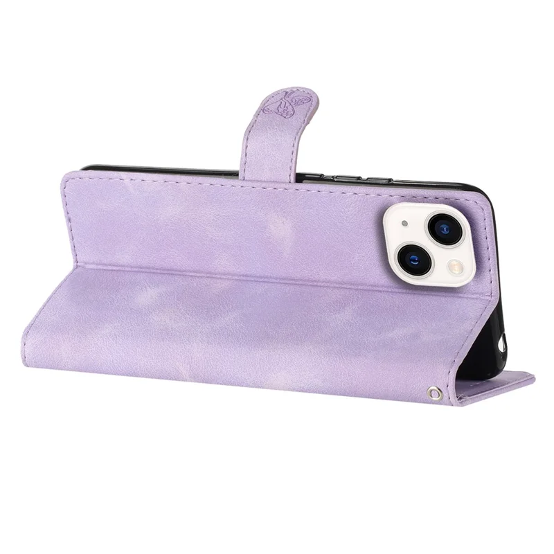 For iPhone 13 mini 5.4 inch Leather Wallet Phone Cover Flower Imprinted Stand Mobile Case - Purple