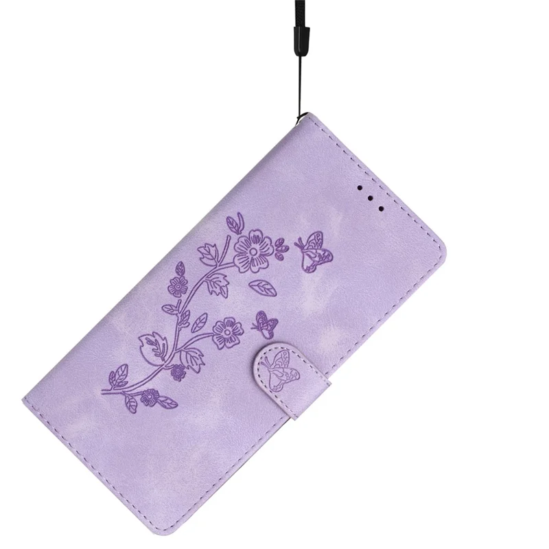 For iPhone 13 mini 5.4 inch Leather Wallet Phone Cover Flower Imprinted Stand Mobile Case - Purple
