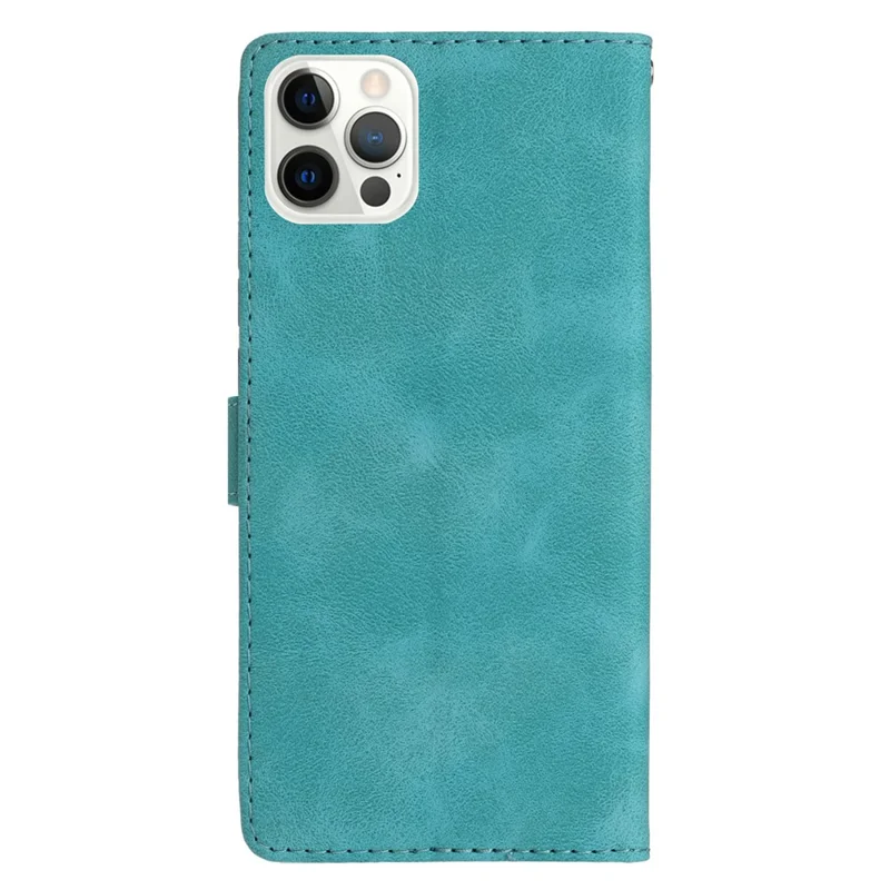 For iPhone 12 Pro Max 6.7 inch Leather Phone Case Flower Imprinted Cover with Wallet Stand - Sky Blue