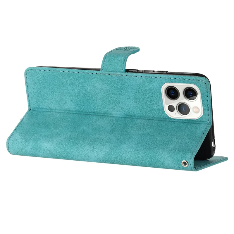 For iPhone 12 Pro Max 6.7 inch Leather Phone Case Flower Imprinted Cover with Wallet Stand - Sky Blue