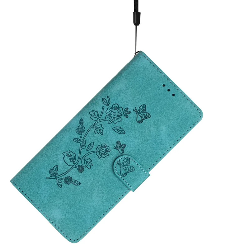 For iPhone 12 Pro Max 6.7 inch Leather Phone Case Flower Imprinted Cover with Wallet Stand - Sky Blue
