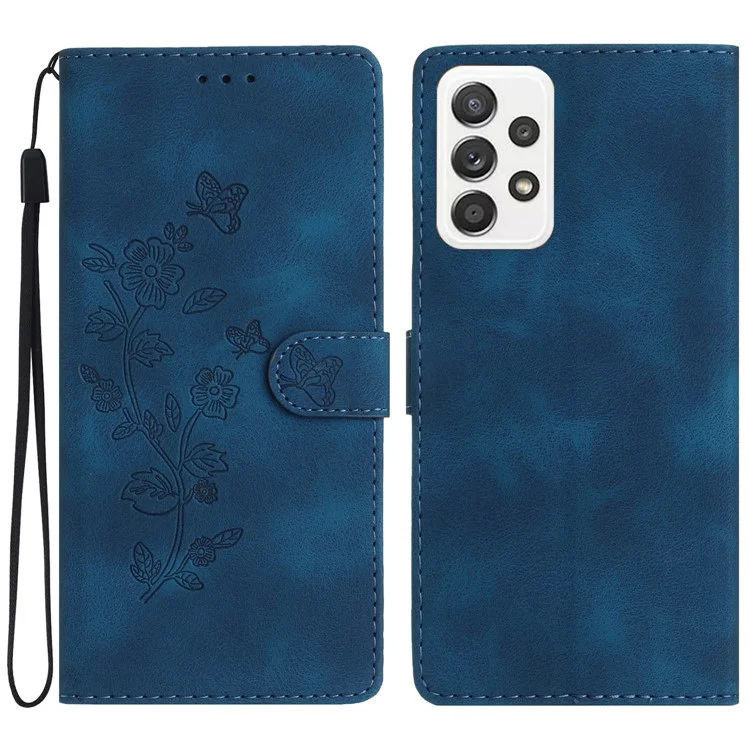 Pour Samsung Galaxy A33 5G Flower Imprint Wallet Phone Case Shockproof Leather Stand Cover - Blue