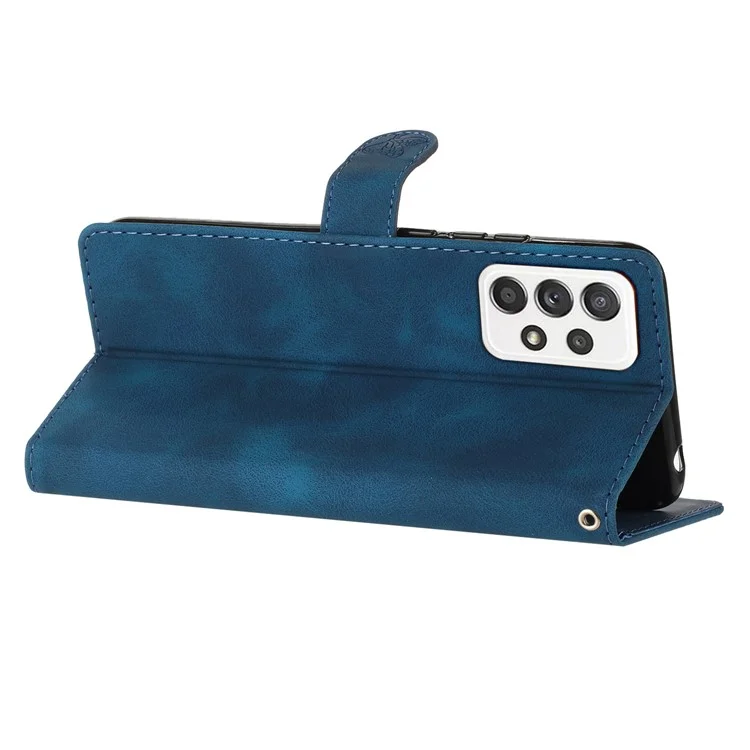 Pour Samsung Galaxy A33 5G Flower Imprint Wallet Phone Case Shockproof Leather Stand Cover - Blue