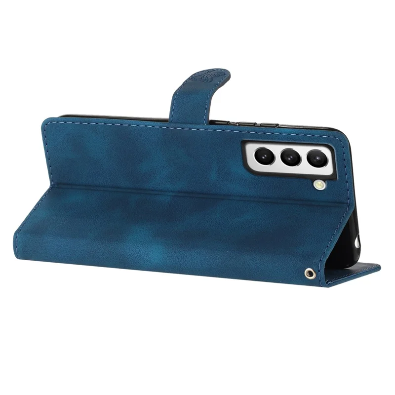 Für Samsung Galaxy S21 4G / 5G Flower Imprint PU Lederetui Wallet Stand Schützendes Telefongehäuse - Blau