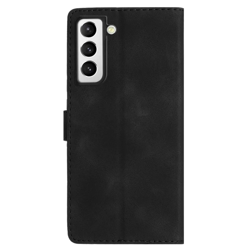 For Samsung Galaxy S21+ 5G PU Leather Wallet Case Stand Flower Imprint Smartphone Cover - Black