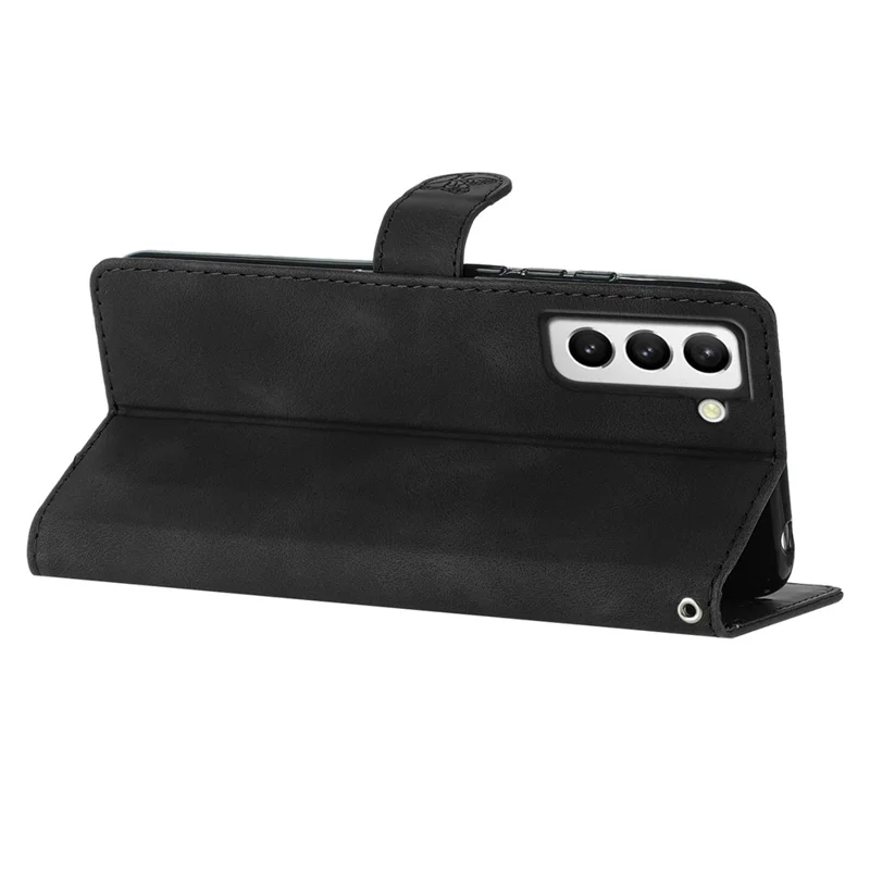 For Samsung Galaxy S21+ 5G PU Leather Wallet Case Stand Flower Imprint Smartphone Cover - Black