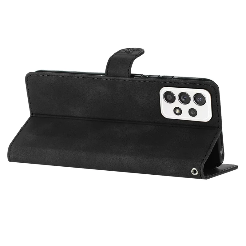 For Samsung Galaxy A32 4G (EU Version) Leather Phone Cover Flower Imprint Stand Case with Wallet - Black
