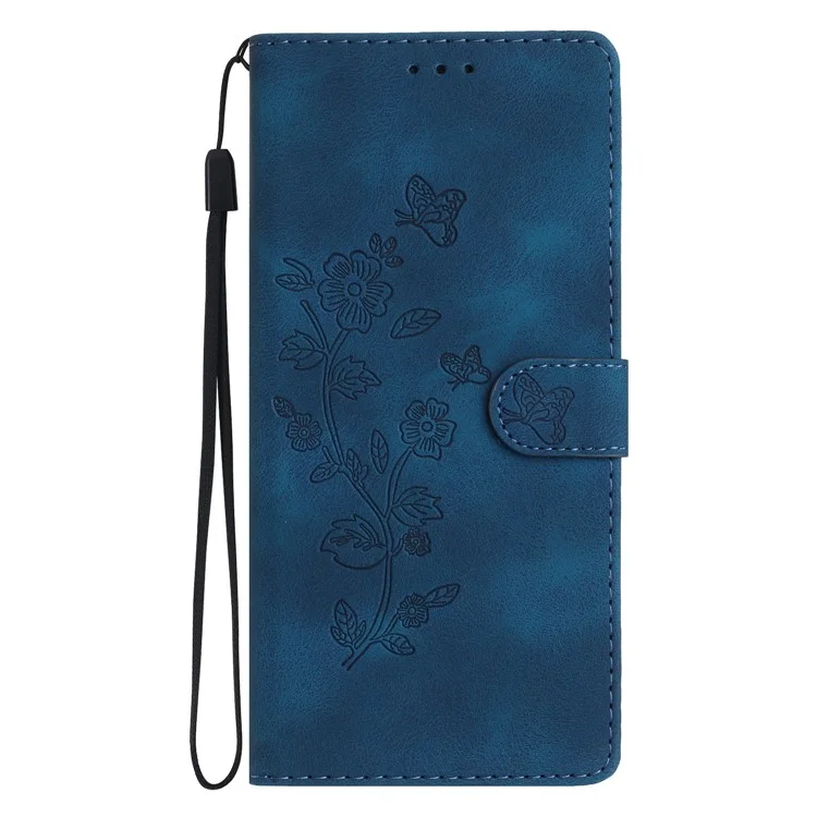 For Samsung Galaxy A42 5G Wallet Phone Case Flower Imprint Stand Anti-drop Cover - Blue