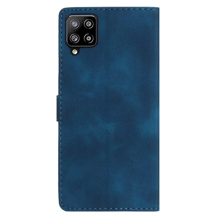 For Samsung Galaxy A42 5G Wallet Phone Case Flower Imprint Stand Anti-drop Cover - Blue