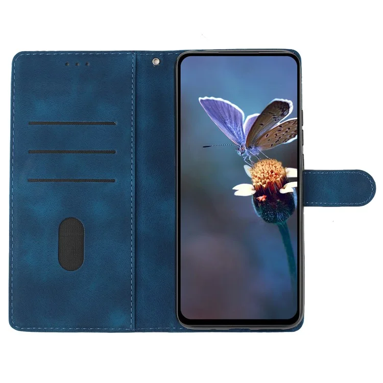 For Samsung Galaxy A42 5G Wallet Phone Case Flower Imprint Stand Anti-drop Cover - Blue