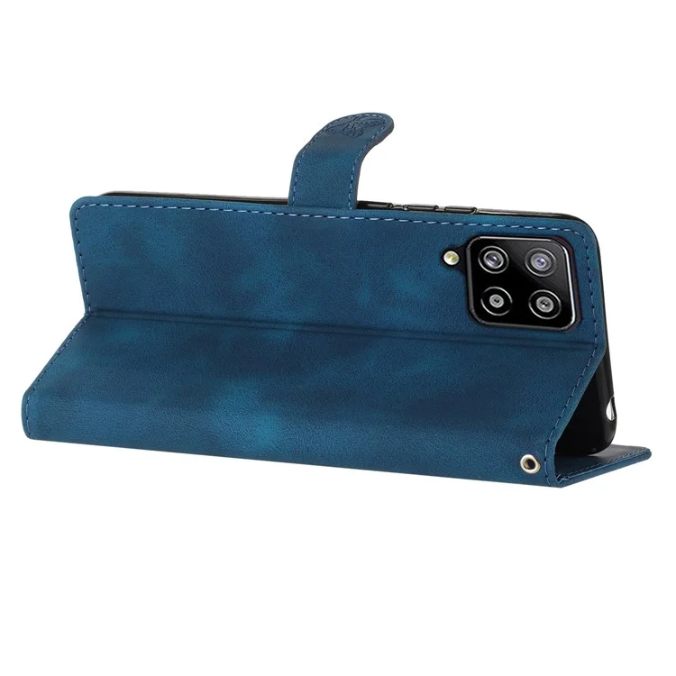 For Samsung Galaxy A42 5G Cartera Funda de Teléfono Estampado de Flores Soporte Anti-caída - Azul