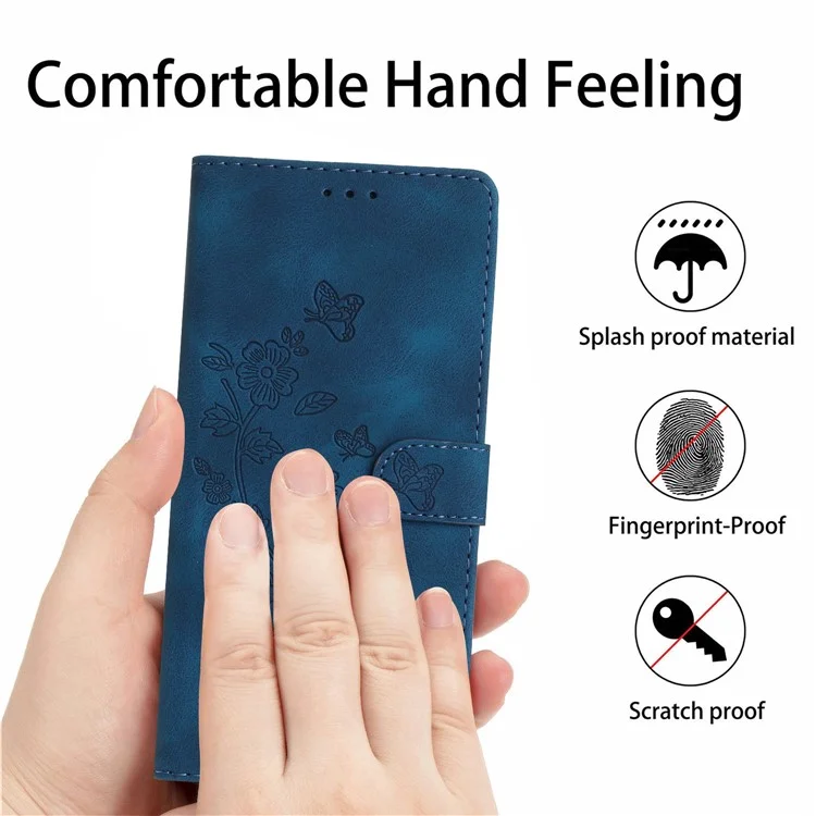 For Samsung Galaxy A42 5G Wallet Phone Case Flower Imprint Stand Anti-drop Cover - Blue