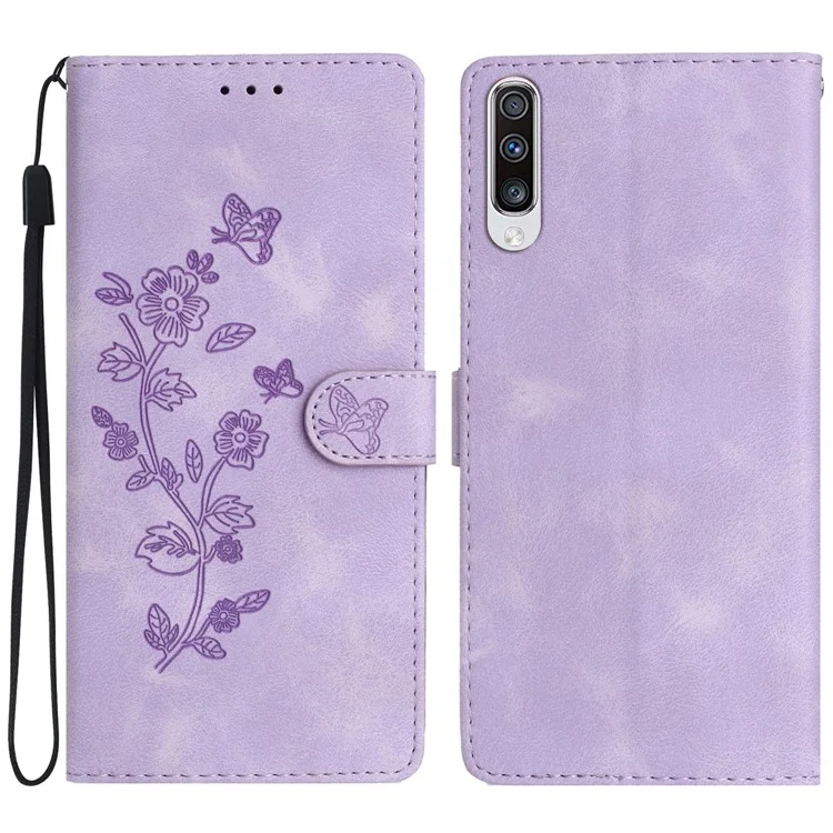 Pour Samsung Galaxy A70 Fleur Imprimer Portefeuille Étui de Téléphone Debout Étui de Téléphone en Cuir - Violet
