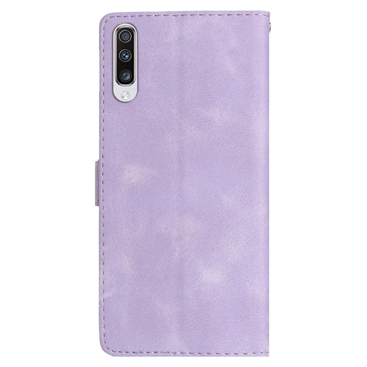 Pour Samsung Galaxy A70 Fleur Imprimer Portefeuille Étui de Téléphone Debout Étui de Téléphone en Cuir - Violet