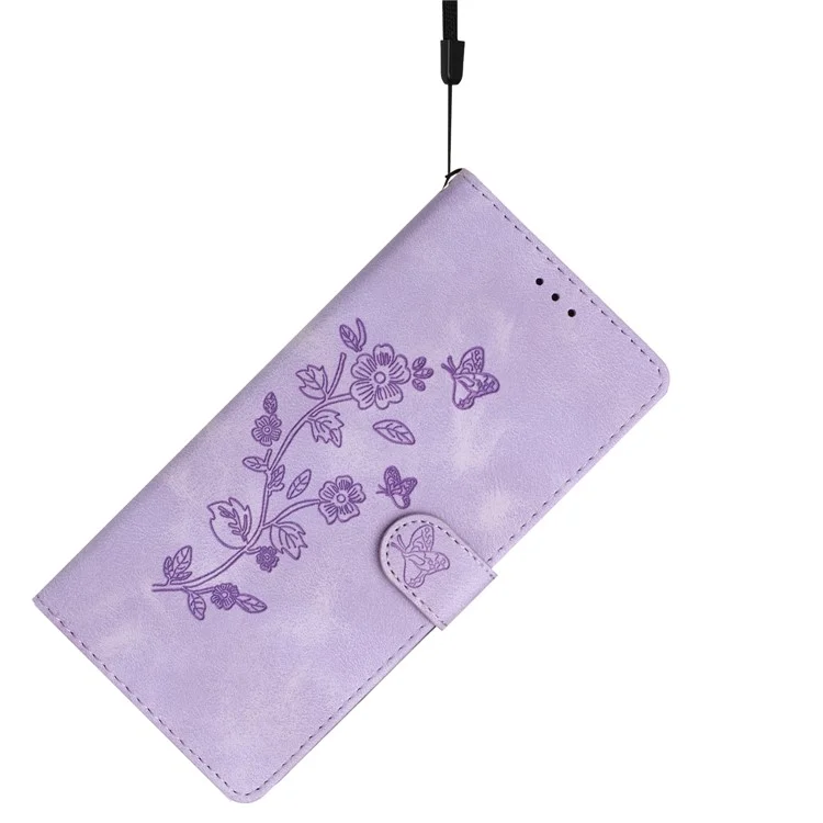 Pour Samsung Galaxy A70 Fleur Imprimer Portefeuille Étui de Téléphone Debout Étui de Téléphone en Cuir - Violet