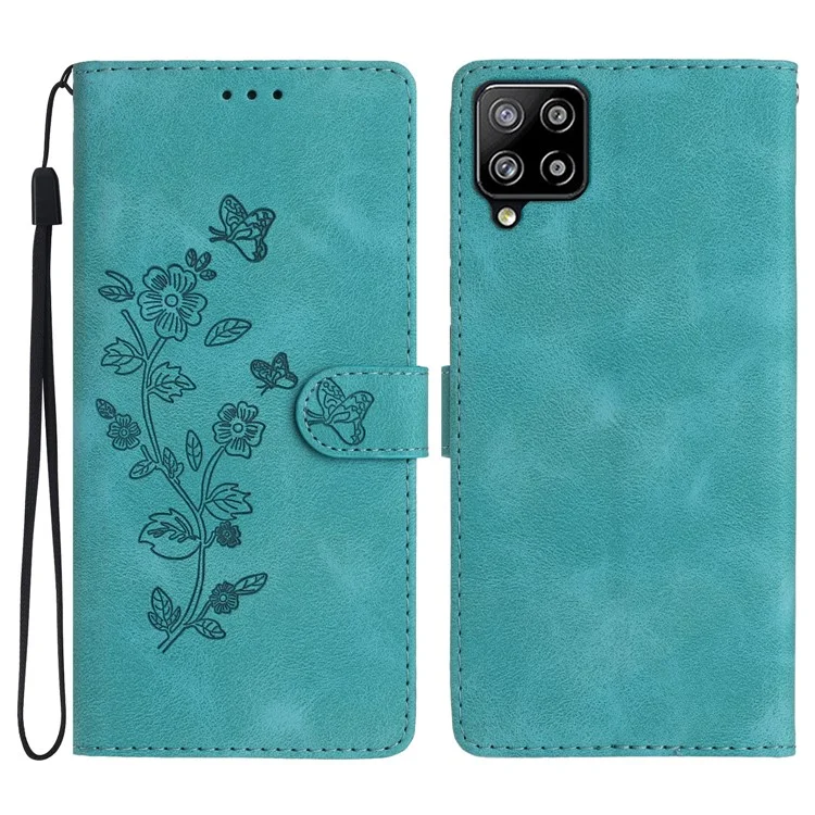 Per Samsung Galaxy A22 4G (versione europea) Custodia in pelle per telefono Flower Imprint Cover con portafoglio e supporto - Blu cielo