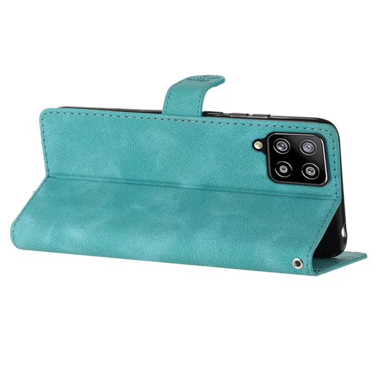 Per Samsung Galaxy A22 4G (versione europea) Custodia in pelle per telefono Flower Imprint Cover con portafoglio e supporto - Blu cielo
