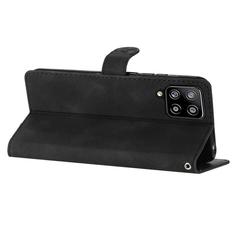 For Samsung Galaxy A22 4G (EU Version) Phone Leather Case Flower Imprint Cover with Wallet Stand - Black