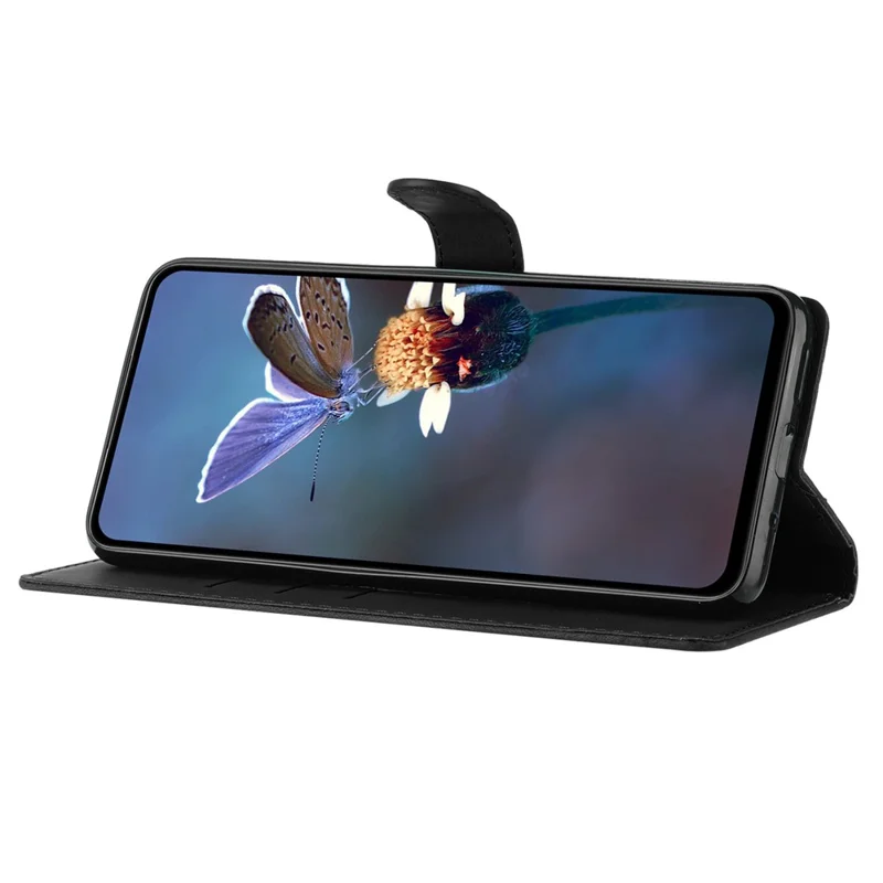 For Samsung Galaxy A22 4G (EU Version) Phone Leather Case Flower Imprint Cover with Wallet Stand - Black